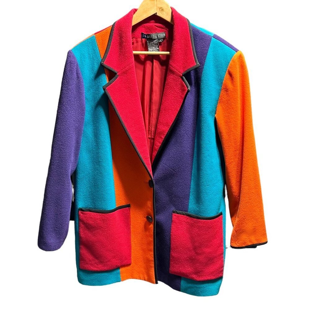 Vintage 80's Unisex Oversized Cashmere Wool Color Block Blazer Coat